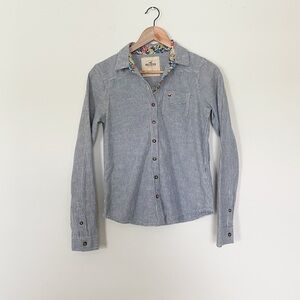 Hollister Blue & White Striped Button Down Top